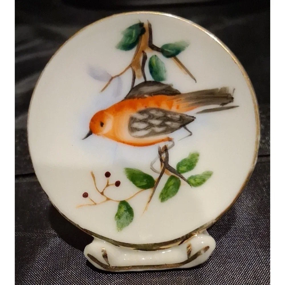 Set of 5 Vintage Hand-Painted Miniature Bird & Fruit Decorative Plates 2